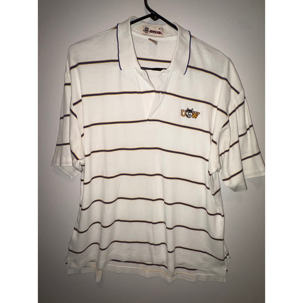 Vintage Antigua UW Washington Huskies Striped Embroidered Golf Polo Shirt